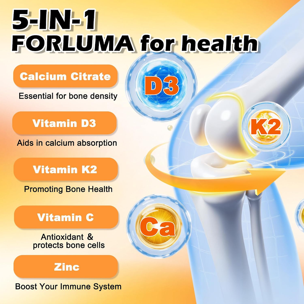 Calcium Citrate Gummies 1200mg,Bone ＆ Immune Support for Women Men
Sugar Free, Non-GMO Chewable; Teeth & Muscle Healthy for Women & Kids; 120 Count; Orange Flavor