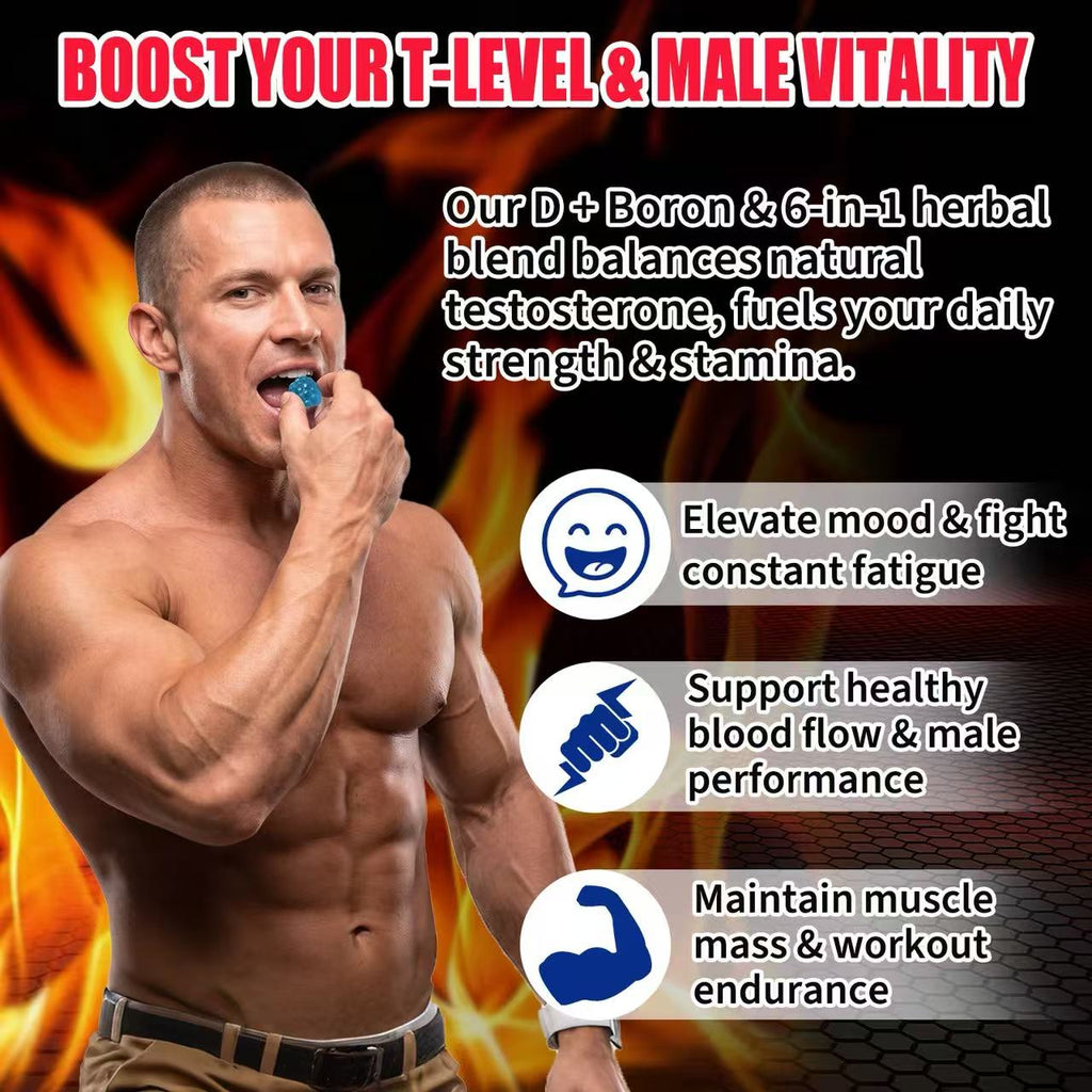 Men's Testosterone Boost Gummies, Sustained Vitality, Supports Energy, Stamina & Performance,Max Size,Male Support Gummies for Physical Health, Natural Blueberry Flavor, 60 Count