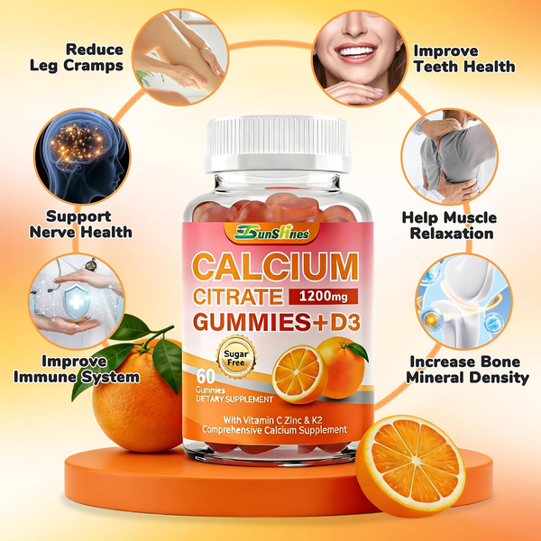 Calcium Citrate Gummies 1200mg,Bone ＆ Immune Support for Women Men
Sugar Free, Non-GMO Chewable; Teeth & Muscle Healthy for Women & Kids; 120 Count; Orange Flavor