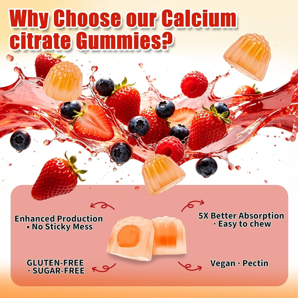 Calcium 1200 mg with Vitamin D3 K2 Gummies,High Absorption for Women and Men with B6, B12, Zinc, Sugar-Free Calcium Supplements Citrate Gummies for Bone, Immune Support (60 Count(Pack of 1))