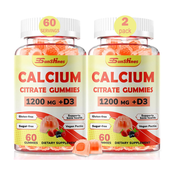 6-in-1 Calcium Gummies 1200mg – Bone & Immune Support with D3 K2, B6, B12 VC & Zinc – High Absorption Citrate, Sugar Free for Women and Kids(60 Count (Pack of 2))