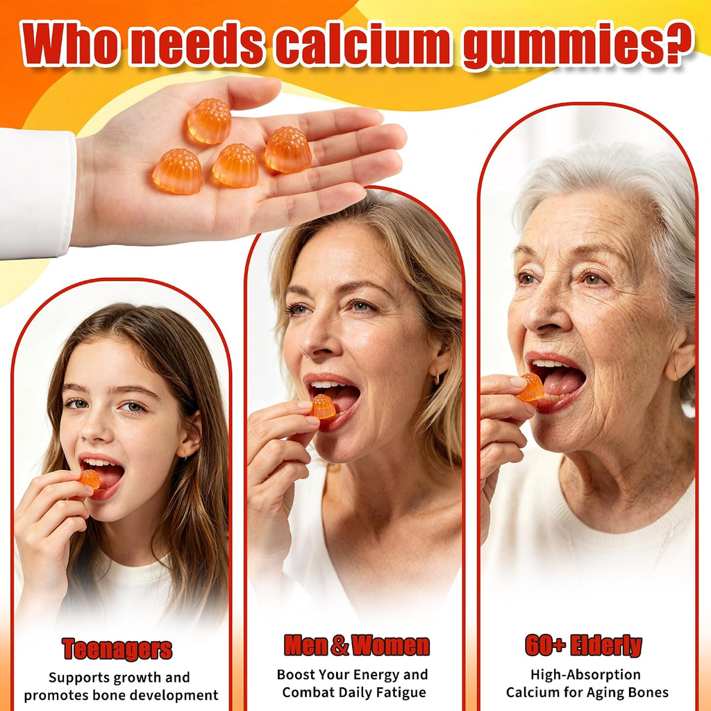 6-in-1 Calcium Gummies 1200mg – Bone & Immune Support with D3 K2, B6, B12 VC & Zinc – High Absorption Citrate, Sugar Free for Women and Kids(60 Count (Pack of 2))