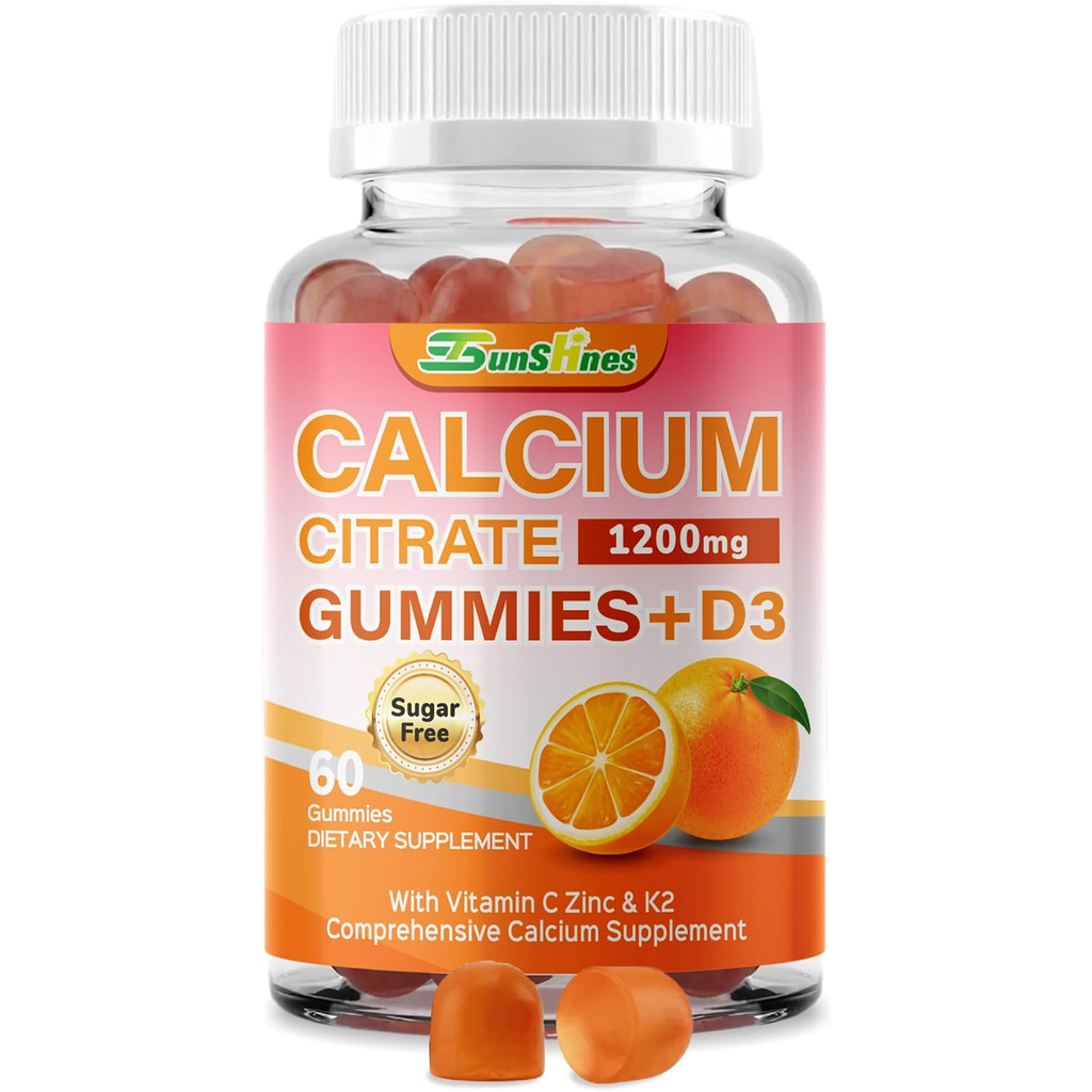 5-in-1 Calcium Citrate Gummies 1200mg with D3, K2, Zinc, VC,Sugar-Free
Non-GMO Chewable; Immune Support,Teeth & Muscle Healthy for Women & Kids; 60 Count; Orange Flavor