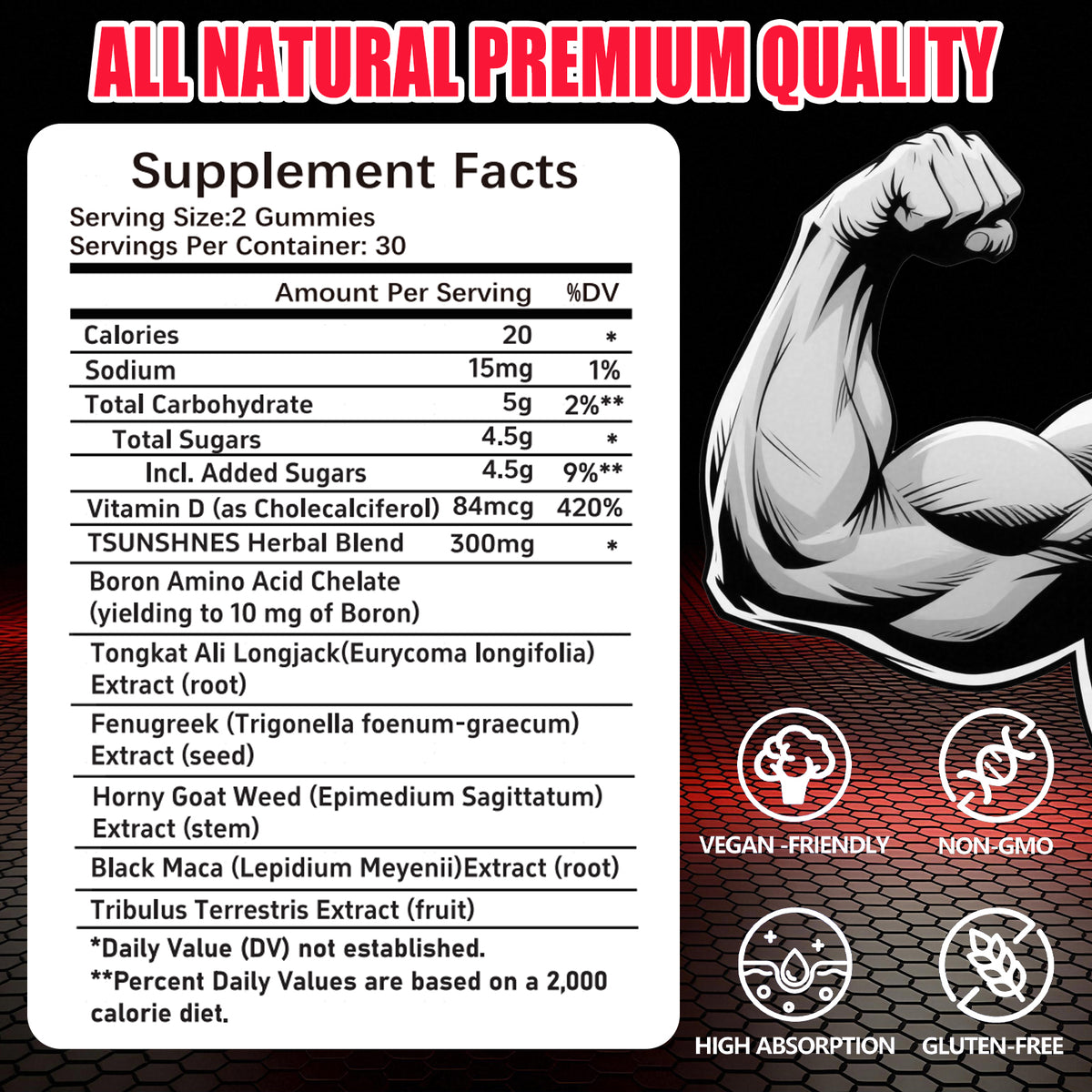 Men's Testosterone Boost Gummies, Sustained Vitality, Supports Energy, Stamina & Performance,Max Size,Male Support Gummies for Physical Health, Natural Blueberry Flavor, 60 Count